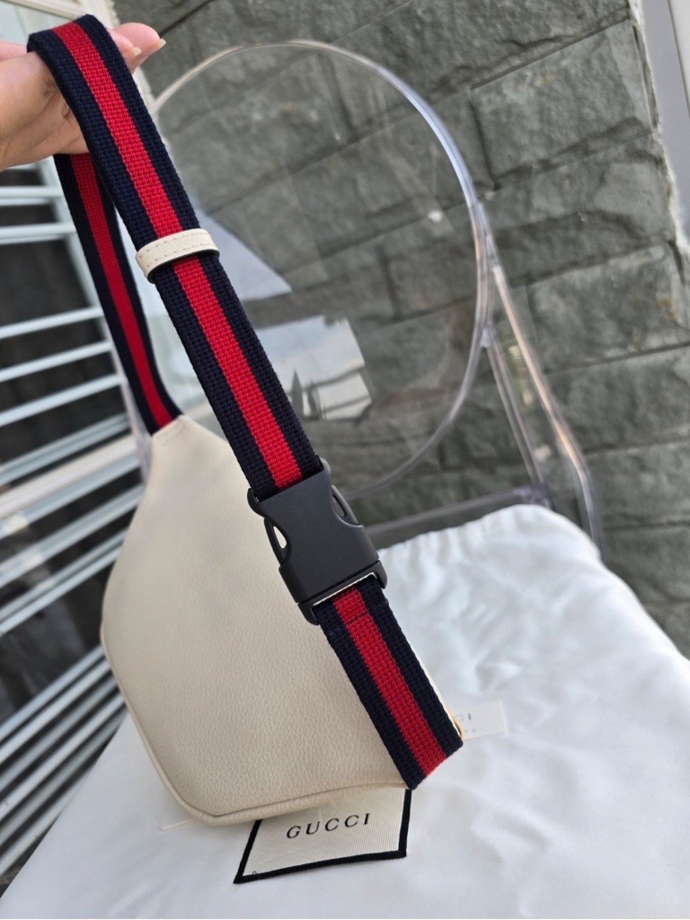 Gucci Cream Leather Belt Bag with Red and Blue Web Strap Authenticity!! - Picture 9 of 16